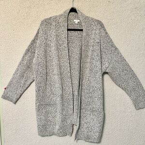 J Jill Size L Cardigan Open Front Tri-Color‎ Marled Knit Cotton Blend Blue